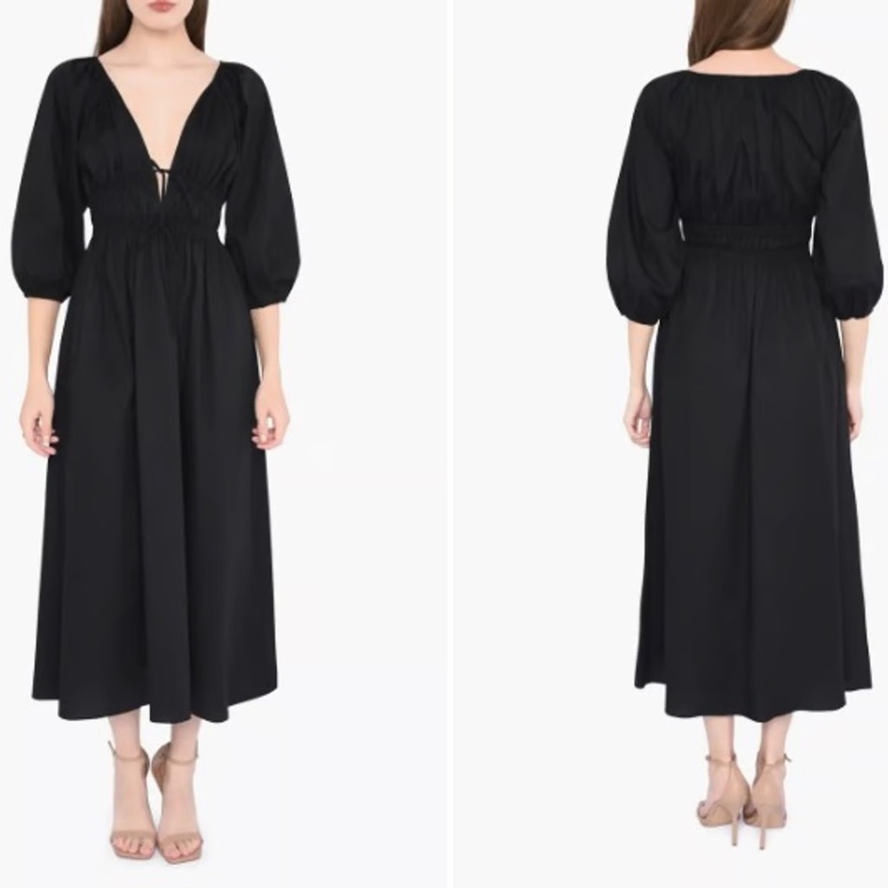 WAYF Black Angela Long Sleeve Ruched Dress